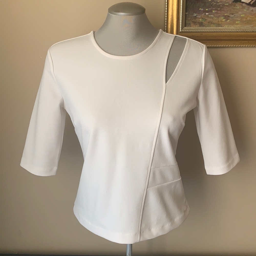 White Top with Cutout Neckline